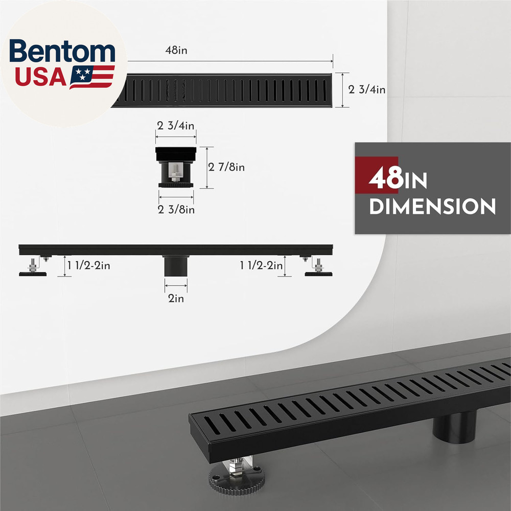 48 Inch Linear Shower Drain Rectangular Floor Drain with Accessories Capsule Pat