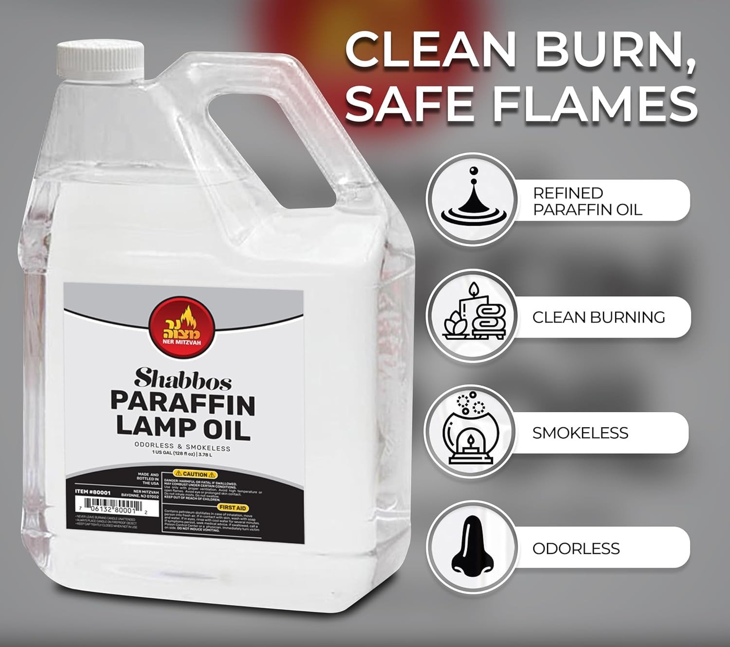1 Gallon Paraffin Lamp Oil - Clear Smokeless, Odorless, Clean Burning Fuel