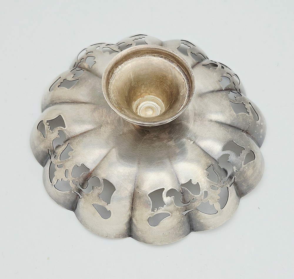 Vintrage Silverplate Candy Dish 4" Scalloped with Cutouts, Footed