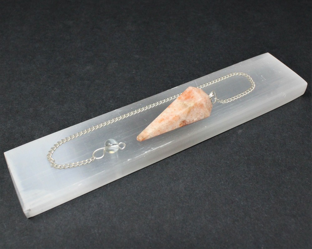 Sunstone Pendulum, Faceted with Chain (Crystal Pendulum, Dowsing)