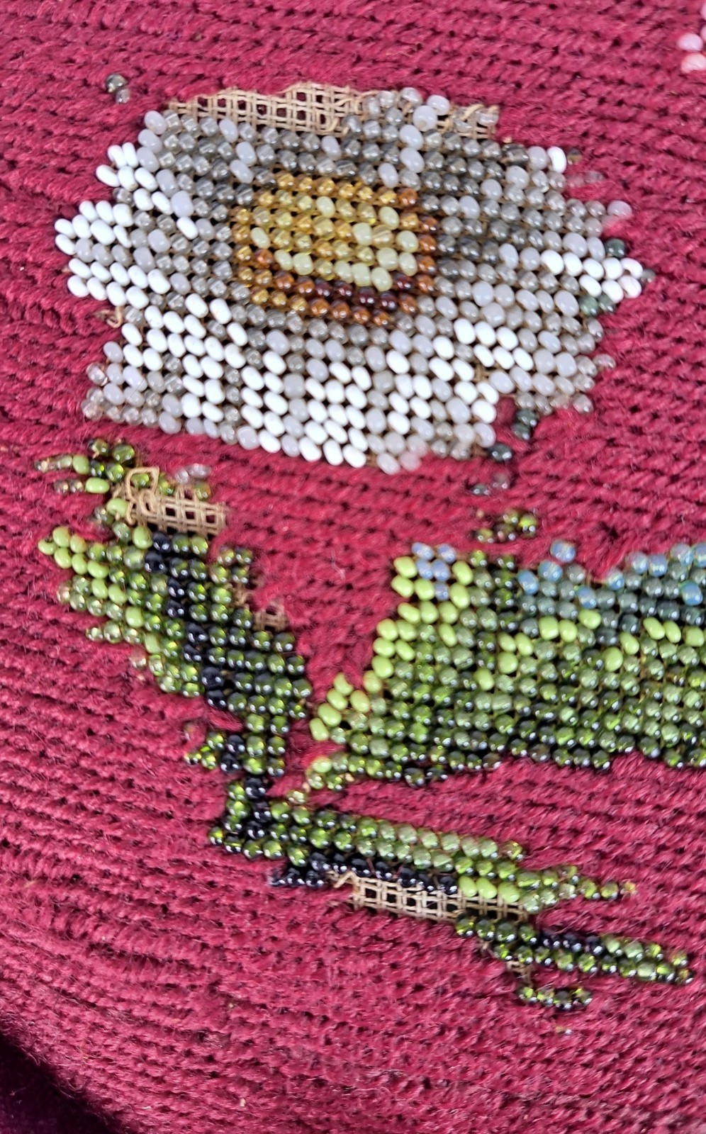 Antique Victorian Footstool Beaded Floral Needlework Tapestry Upholstery Ottoman