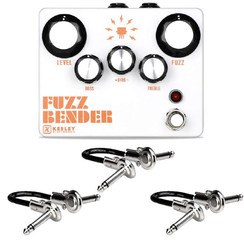 Keeley Fuzz Bender 3 Transistor Hybrid Fuzz, 3 Patch Cable - Bundle