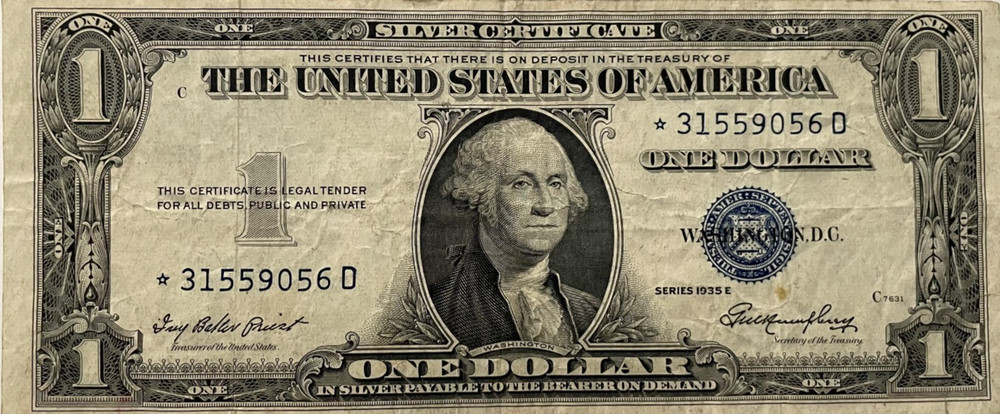 "US $1 Bill" 1935 E 'Silver Certificate' Star* Note Blue Seal - Circulated 💥 🔥