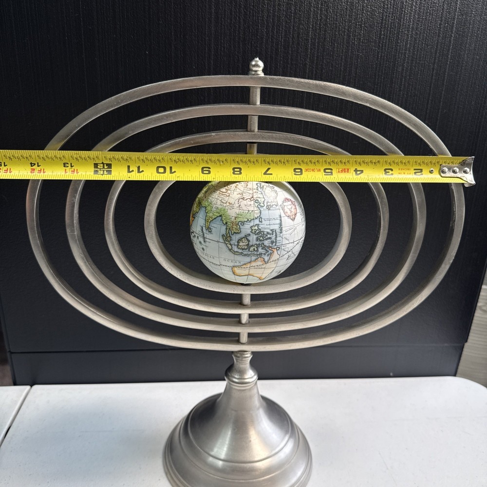 Armillary Sphere Silver Pewter Rotating Spinning Globe