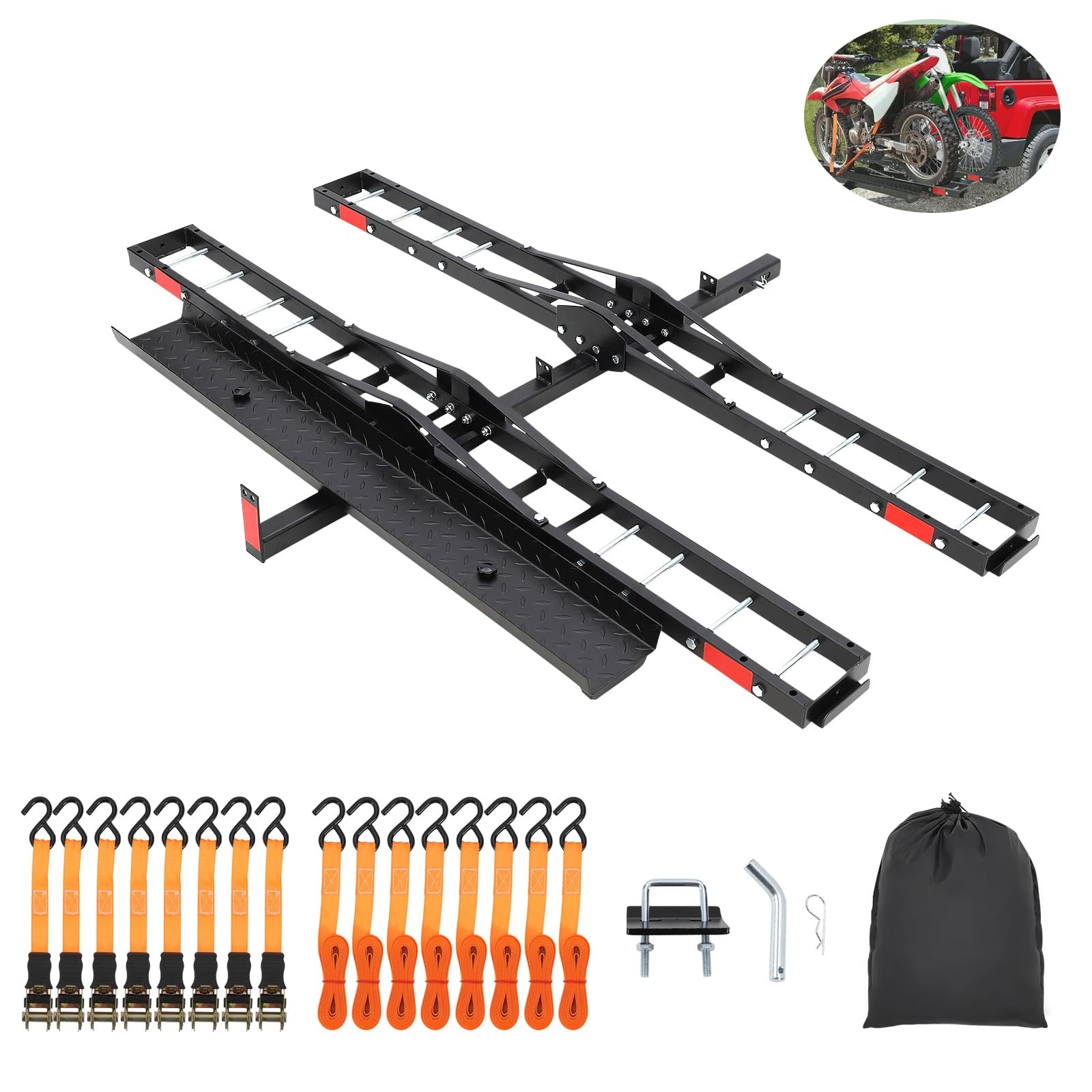 600 LBS Dirt Bike Carrier Rack Dual Motorcycle Carrier Hitch Mount w/Ramp Straps