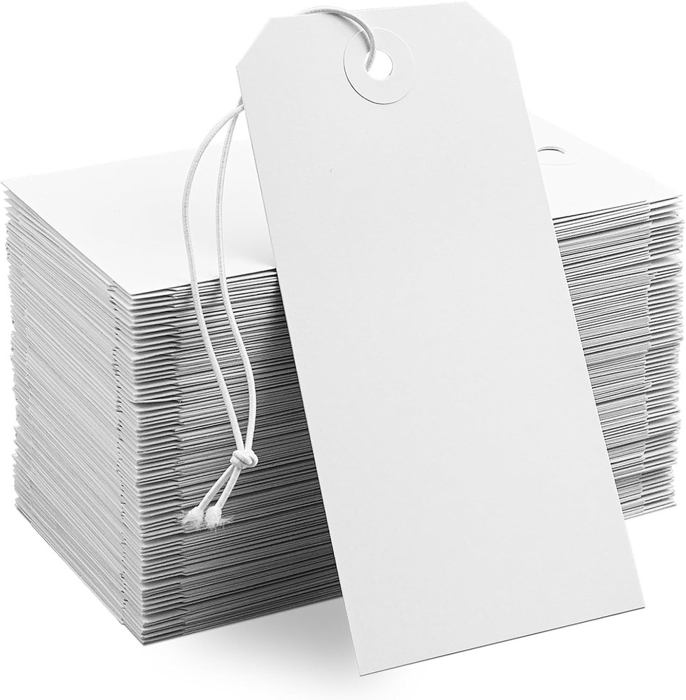White Shipping Tags with Elastic String Blank Labeling Tags with Strings