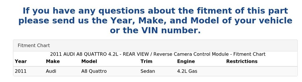2011 AUDI A8 QUATTRO 4.2L - REAR VIEW / Reverse Camera Control Module