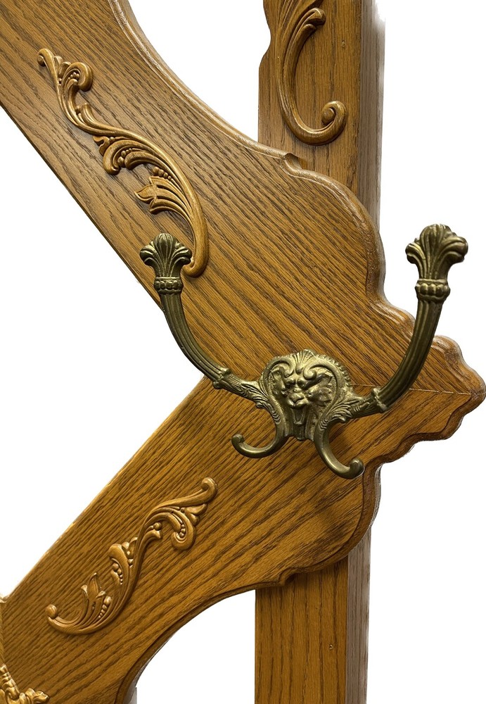 Vintage Oak Hall Tree With Bench & Coat Hangers