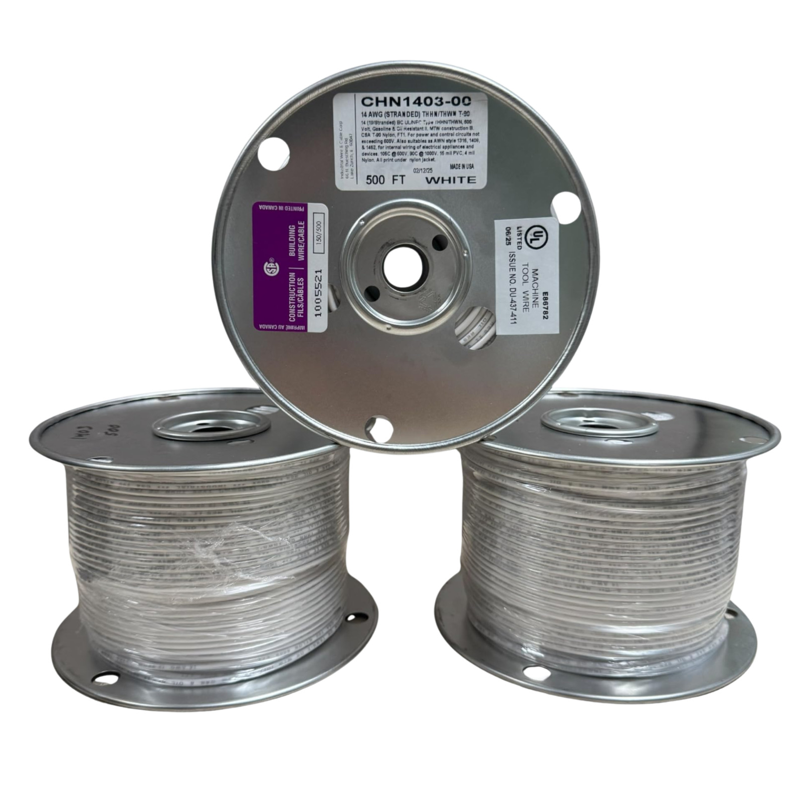 500 FT THHN/THWN WIRE. 14AWG STRANDED BC  600 VOLT. MADE IN USA.  WHITE
