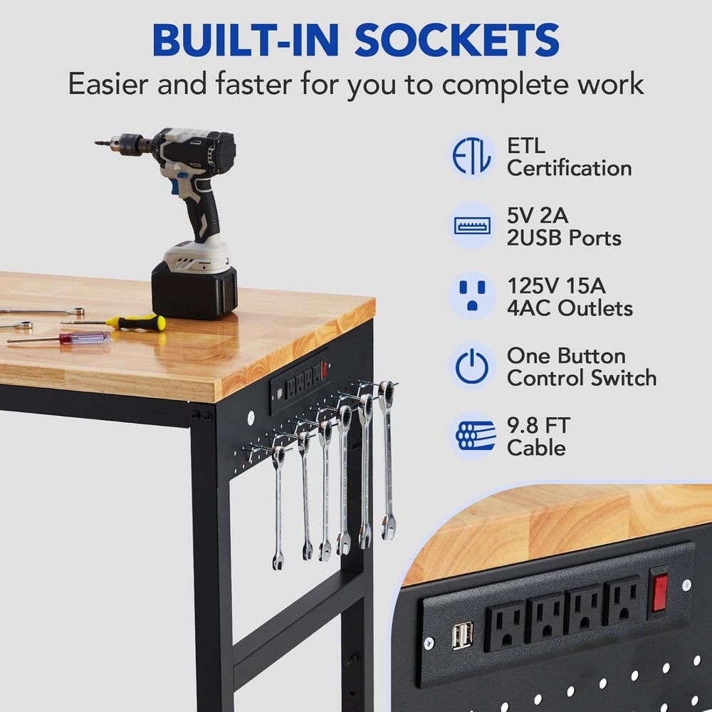 72x 25" Adjustable Work Bench Heavy Duty Work Table for Workshop Garage 2000 Lbs