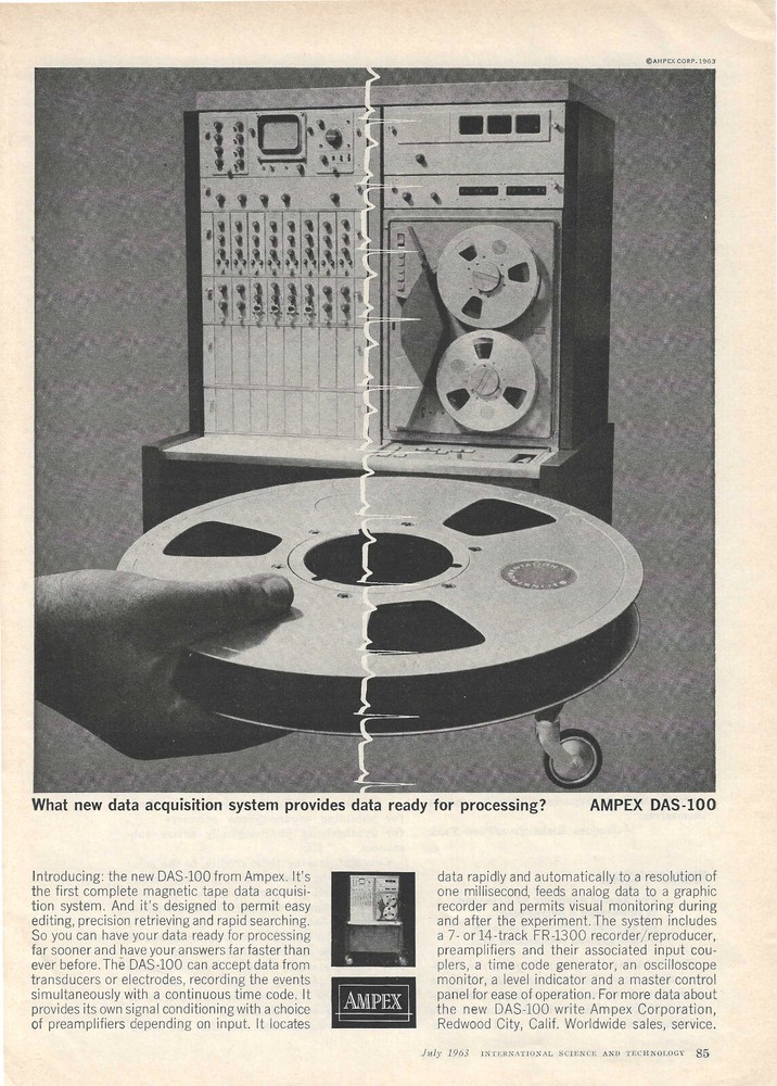1963 Ampex Print Ad ~ Ampex DAS-100 "Data Ready for Processing"