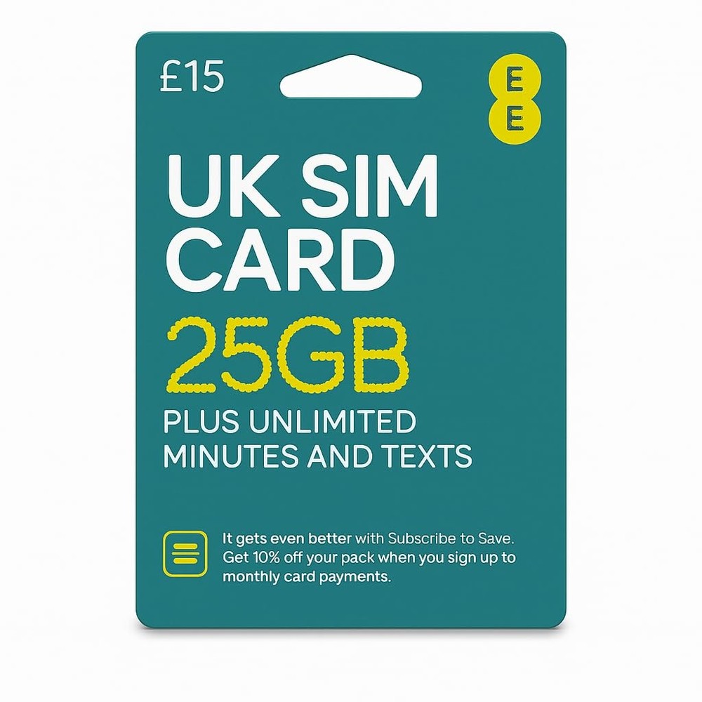 UK SIM Card for Tourists – 25GB High-Speed Data | High Coverage EE Network |...