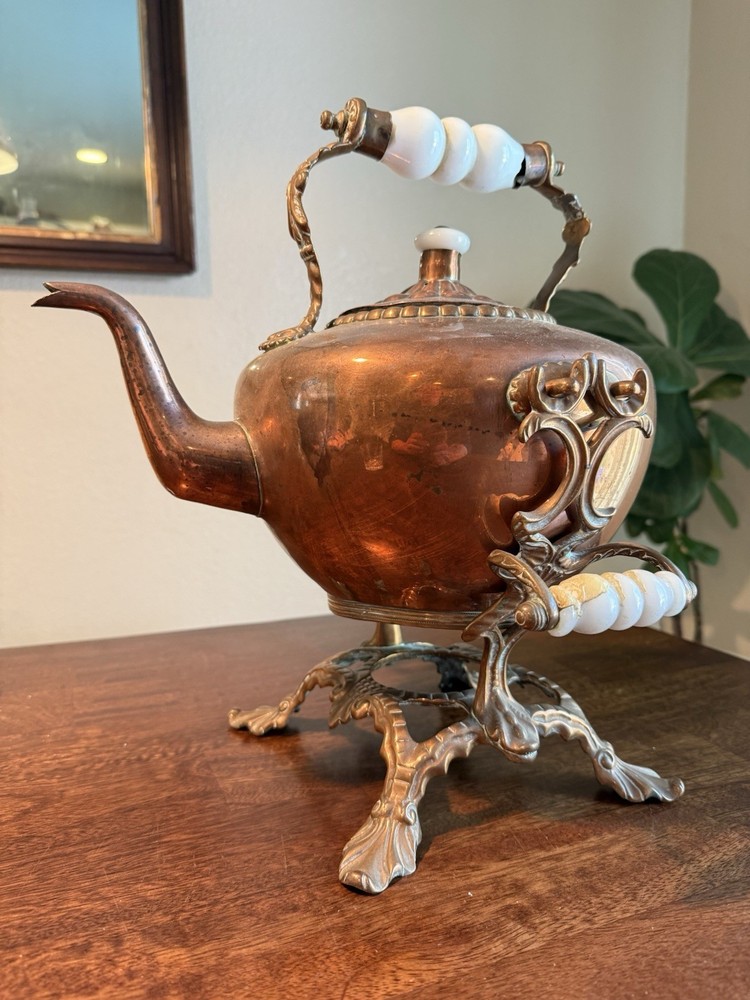 Victorian Large Copper Spirits Kettle & Base Tilting English 1890s