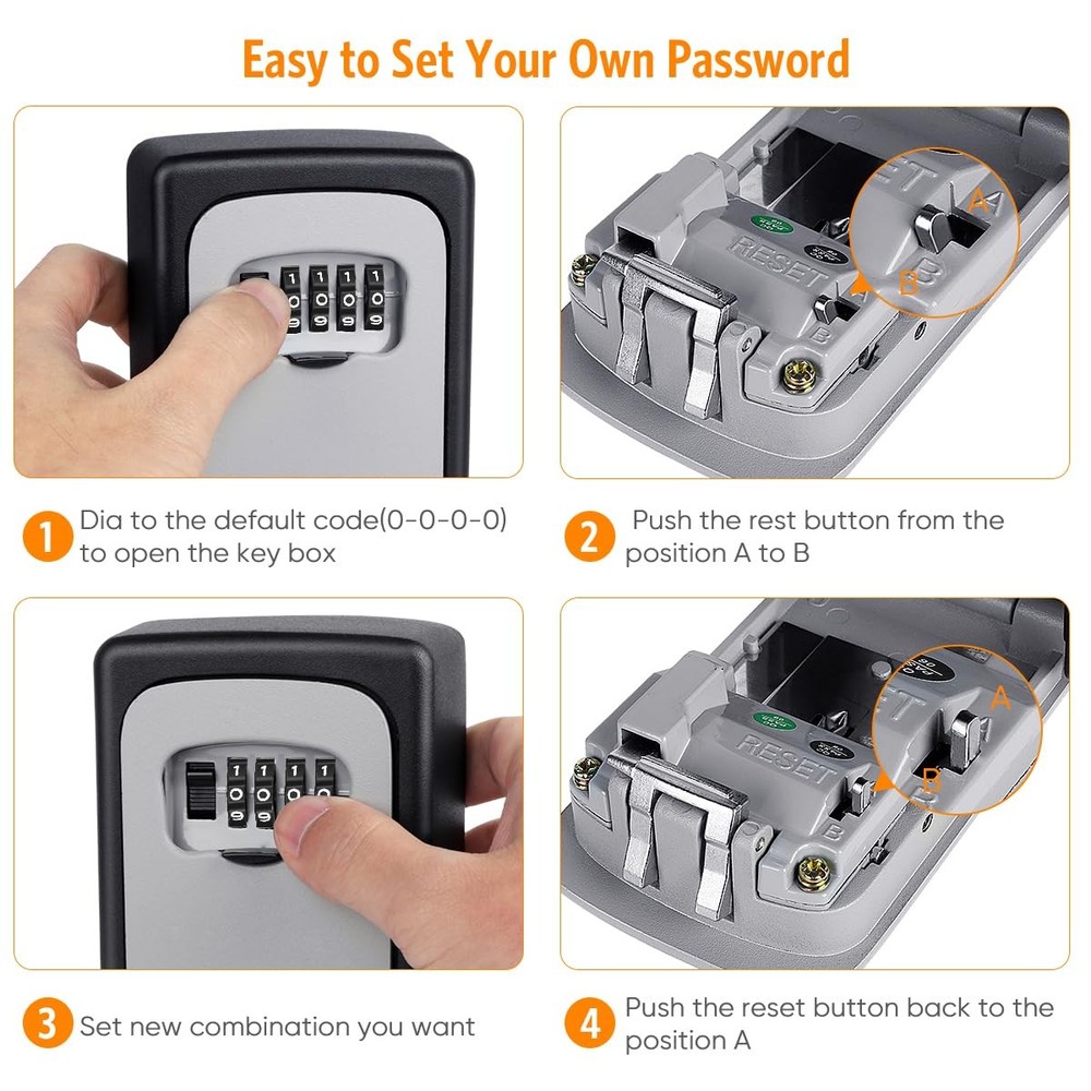 Key Lock Box Wall Mounted, 4 Digit Combination Lockbox for Outside, House Key...