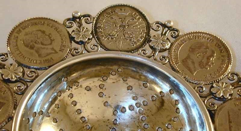 Silver Tea Strainer Prussian Kings Wilhelm I-II, Fredrick Wilhelm IV Coins Decor