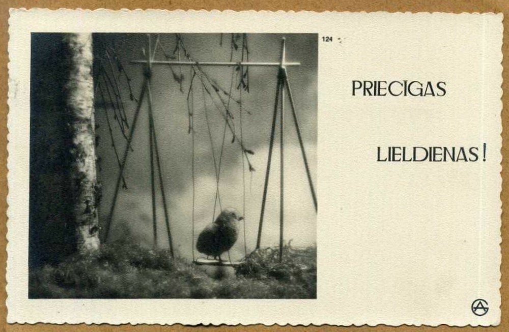 Latvia 1939 Easter Postcard w/Machine Cancel