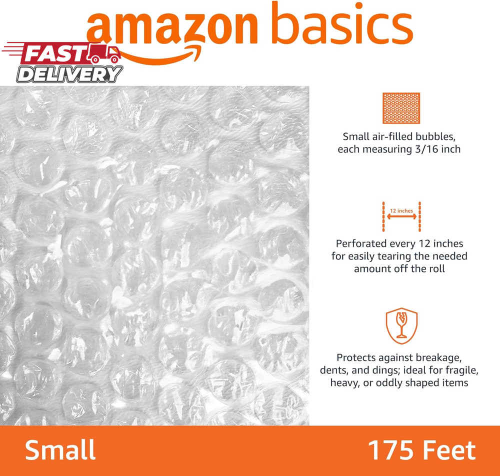 Amazon Basics Bubble Cushioning Wrap Packing Material for Fragile Items, Perfora