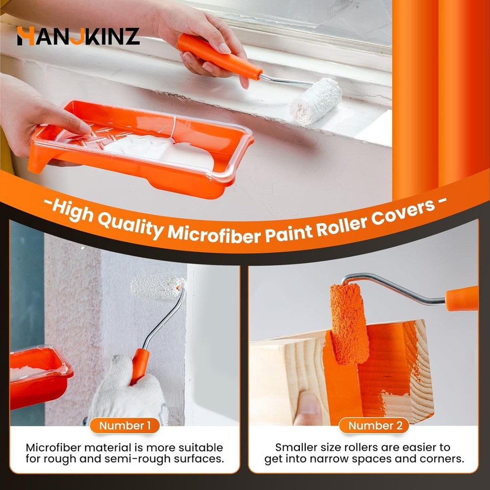 Paint Roller kit, 2 Inch 15 Pack Small 2 Kit, 15 Pack, light orange