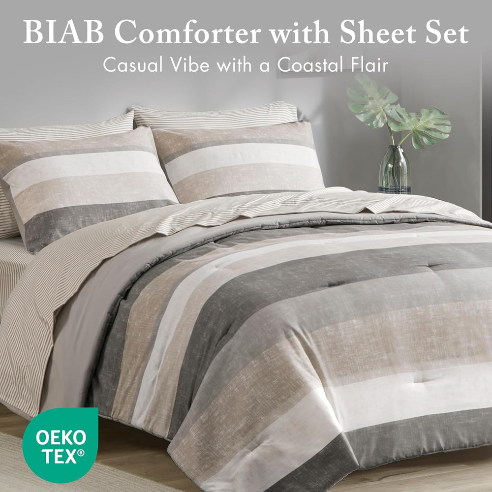 Essentials Queen Comforter Set, Bed in a Bag Comforter & Sheet Set, Modern Casua