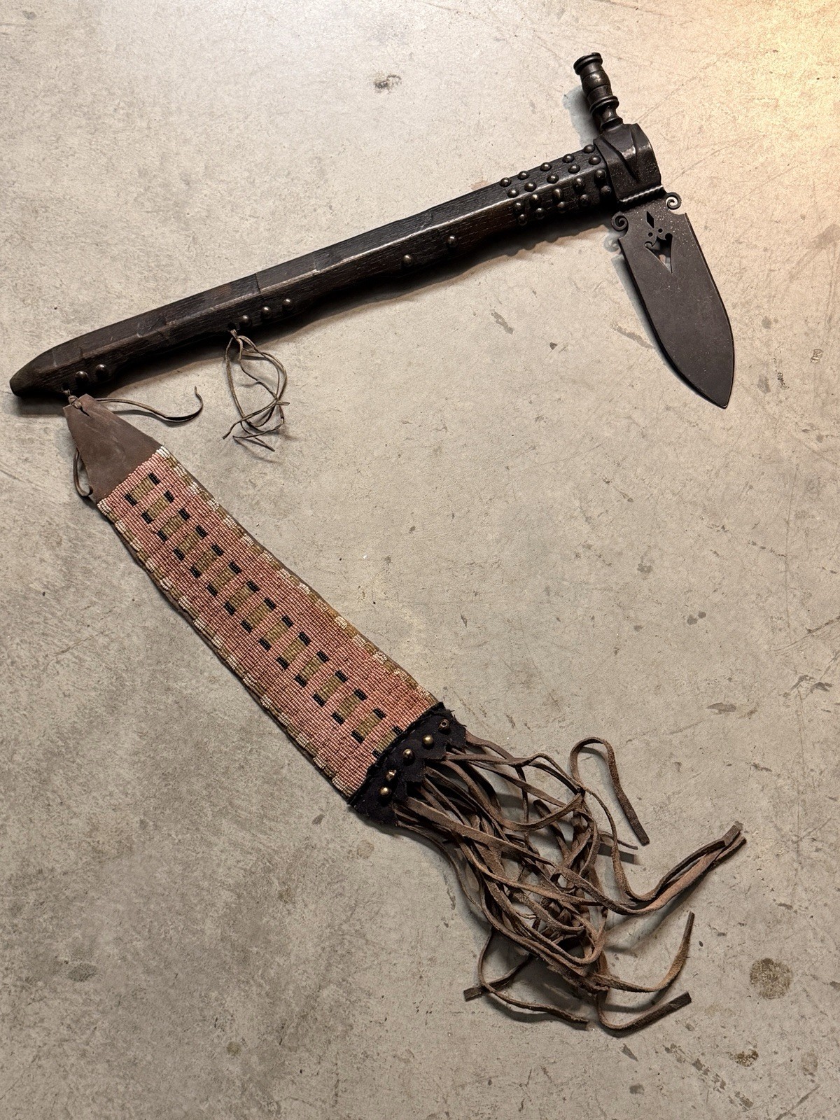 1800’s Native American Lakota (Sioux) Knife–Tomahawk with Beaded Drop