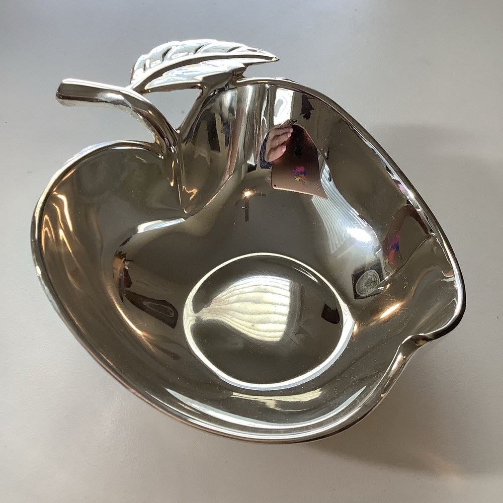 Silver Plate Apple Trinket Dish Candy Nut Bowl Apple Shaped Silver plated Dish