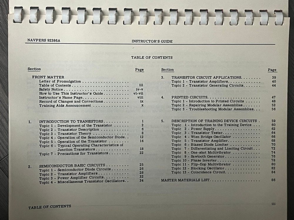 Transistors Printed Circuits 1962 Instructor's guide- Maintenance Tech 92386A