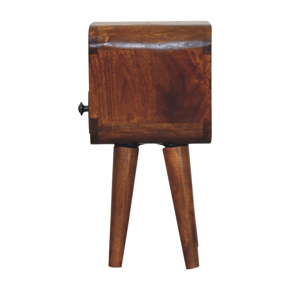 Solid Wood Extra Mini Curve Bedside, 1-Drawer, 1 Open-Slot, Chestnut, Brown