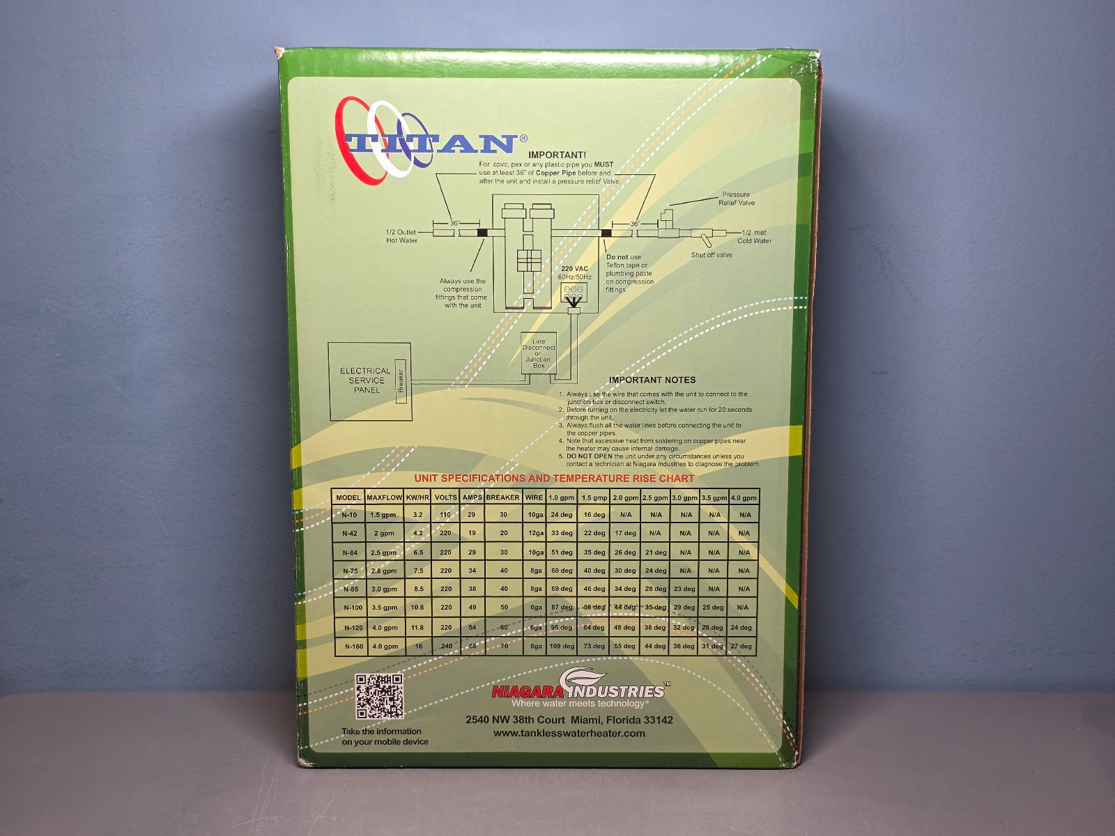 Niagara Industries Titan Electronic Tankless Water Heater - N-120X - New!