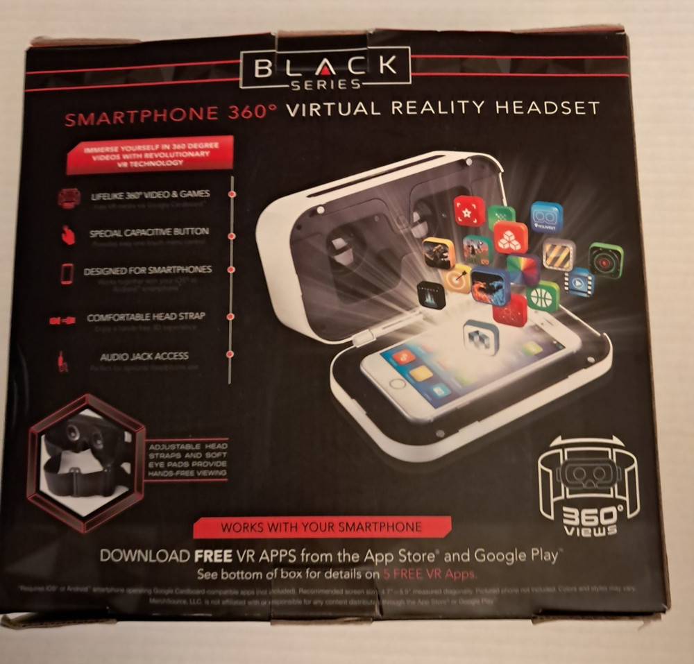 Black Series Smartphone 360 Degree Virtual Reality Headset w/ Head Strap