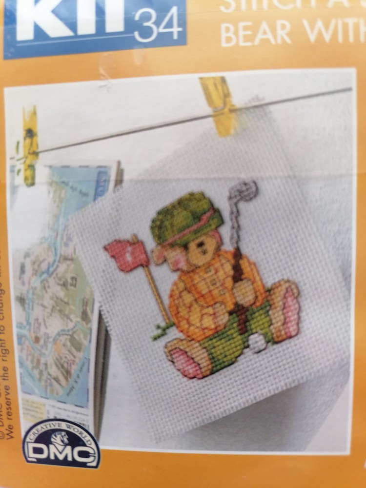 GOLFING TEDDY - Counted Cross Stitch Magic Kit with Chart, DMC - from Issue 34
