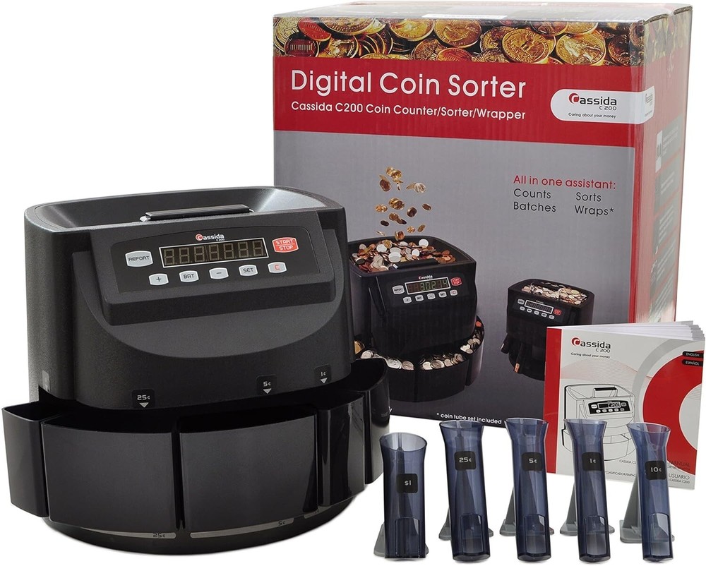 Compact Coin Sorting Machine with Automatic Wrappers - Ideal for Home & Business