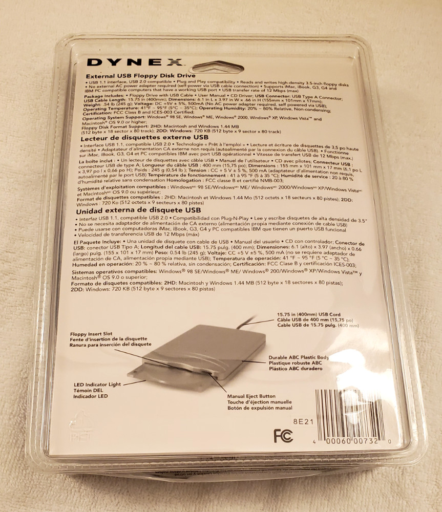 Dynex External USB Floppy Disk Drive DX-EF101 - New Sealed Package.