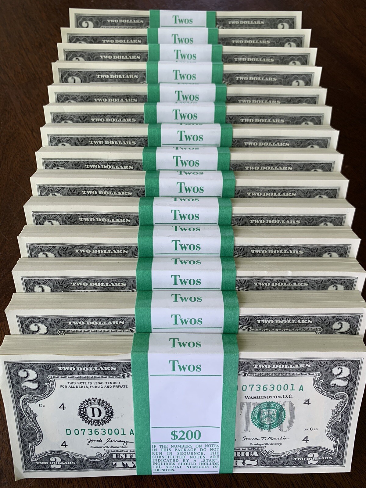 🇺🇸 Pack of (20) NEW $2 Bills Unc Consecutive Serial# Two Dollar REAL CASH 🇺🇸