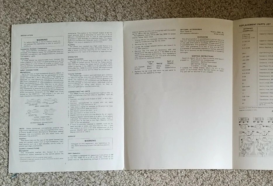 Vintage Original Shure M68 Microphone Mixer Data Sheet with schematic