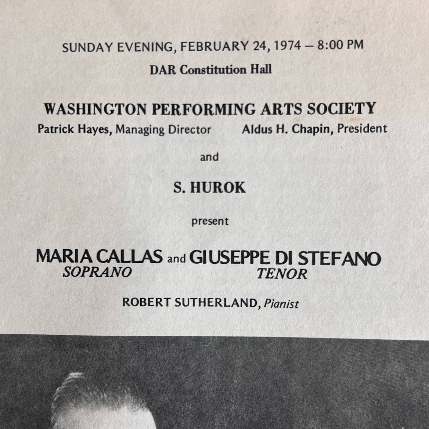 1974 An Evening with Maria Callas & Giuseppe Di Steffano Program Washington DC