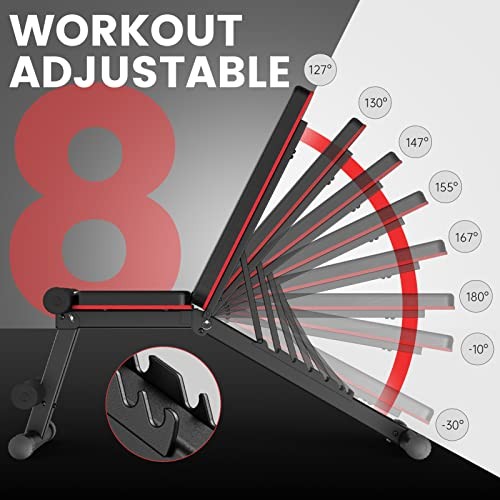 PASYOU ADJUSTABLE WEIGHT BENCH FULL BODY WORKOUT STRENGTH TRAINING - BLACK/RED