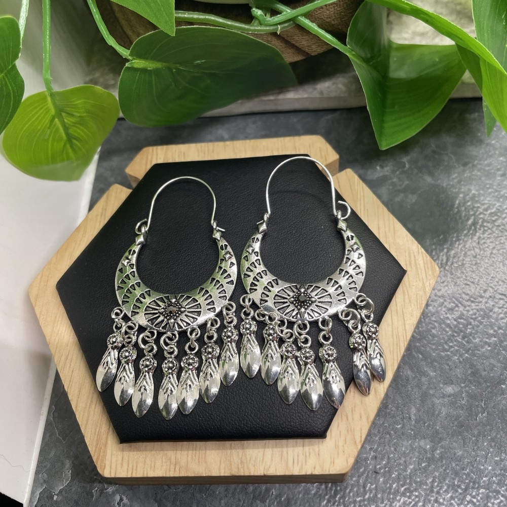 2.5” Silver-tone Earring Set Boho Retro Drop Dangle New Free Ship B6993