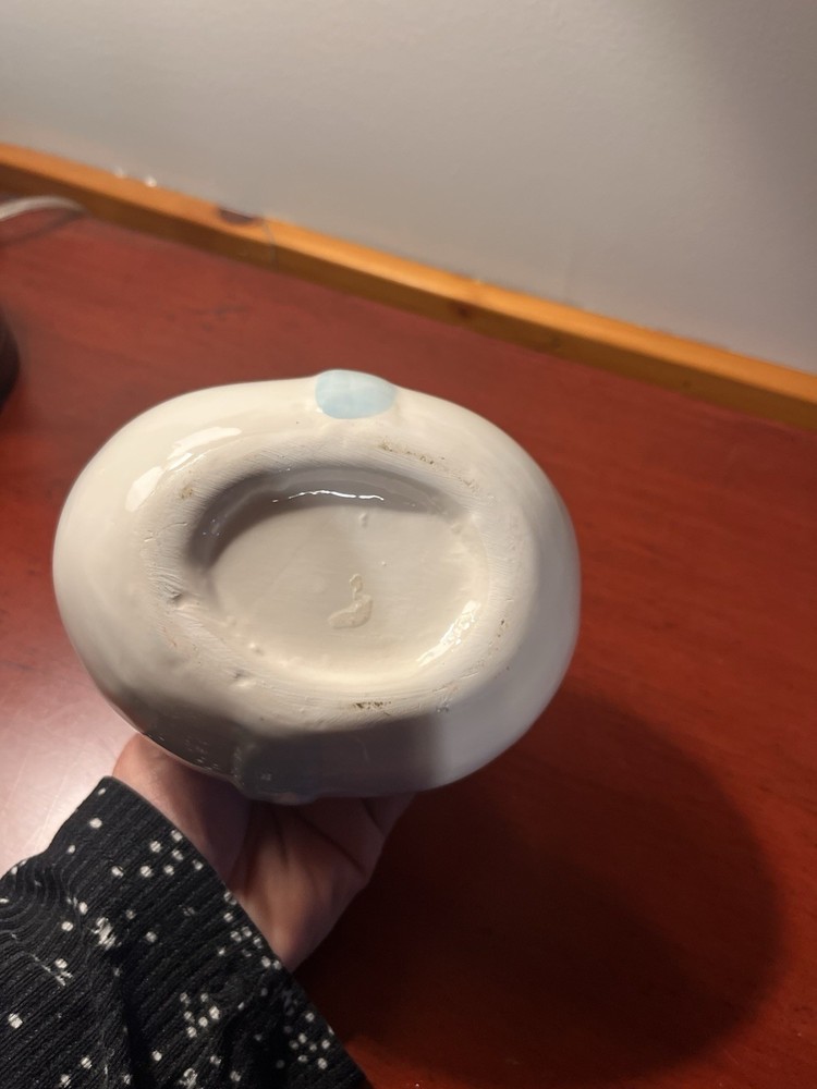 Vintage Ceramic Planter With Blue Bow Accent