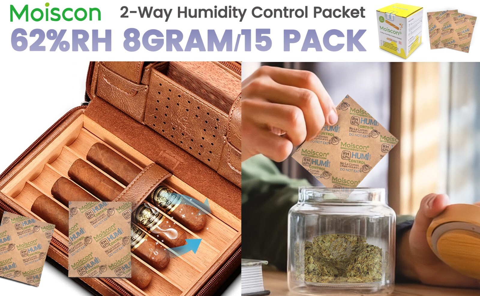 62% RH 8 Gram 2-Way Humidity Control Packs for Storing 1 oz Individually Wrapped