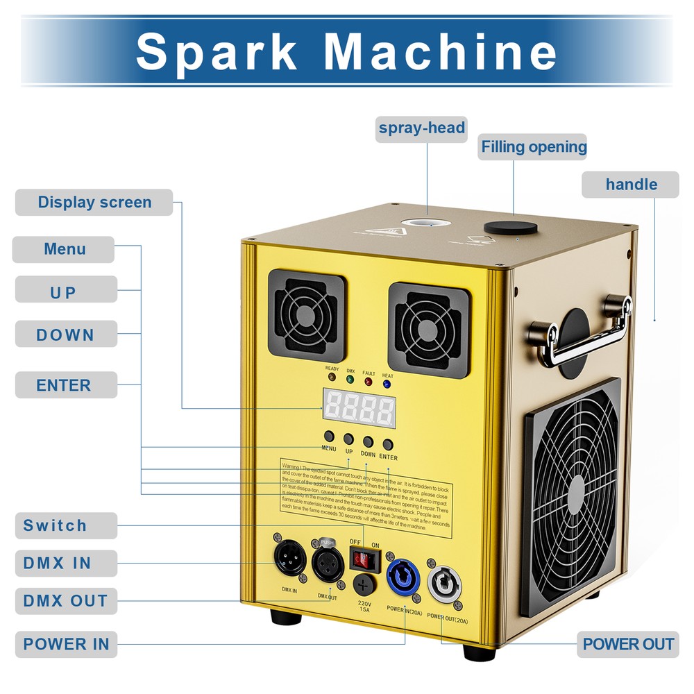 2x 700W Cold Spark Machine w/ Case DMX Wireless Remote Control Firework Machine