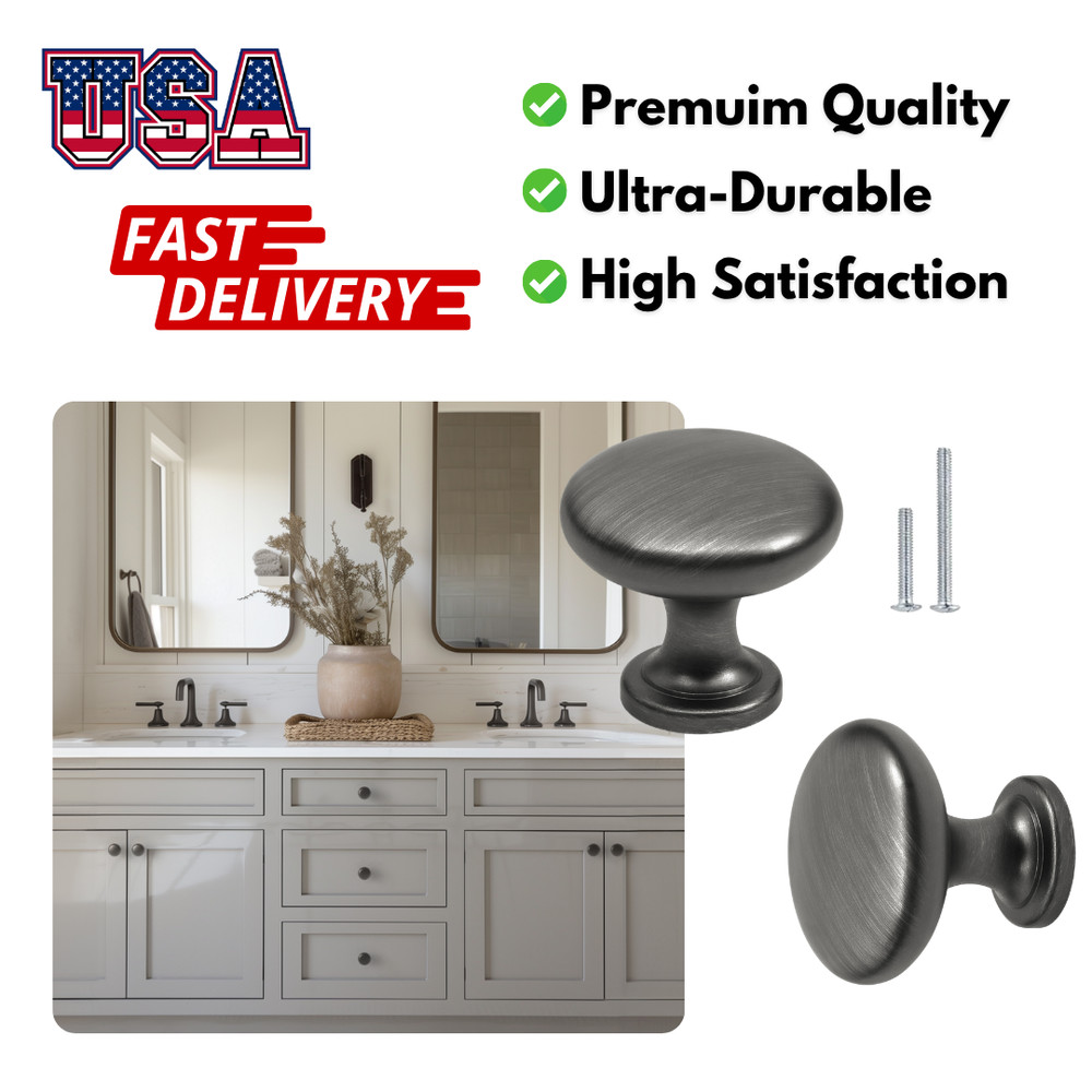 1.15 Inch Diameter Brushed Silver Round Kitchen Cabinet Knobs Drawer Knob