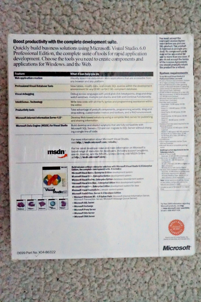 NEW Shrinkwrap Microsoft Visual Studio Professional 6.0 PRO 6 659-00390 Basic C+