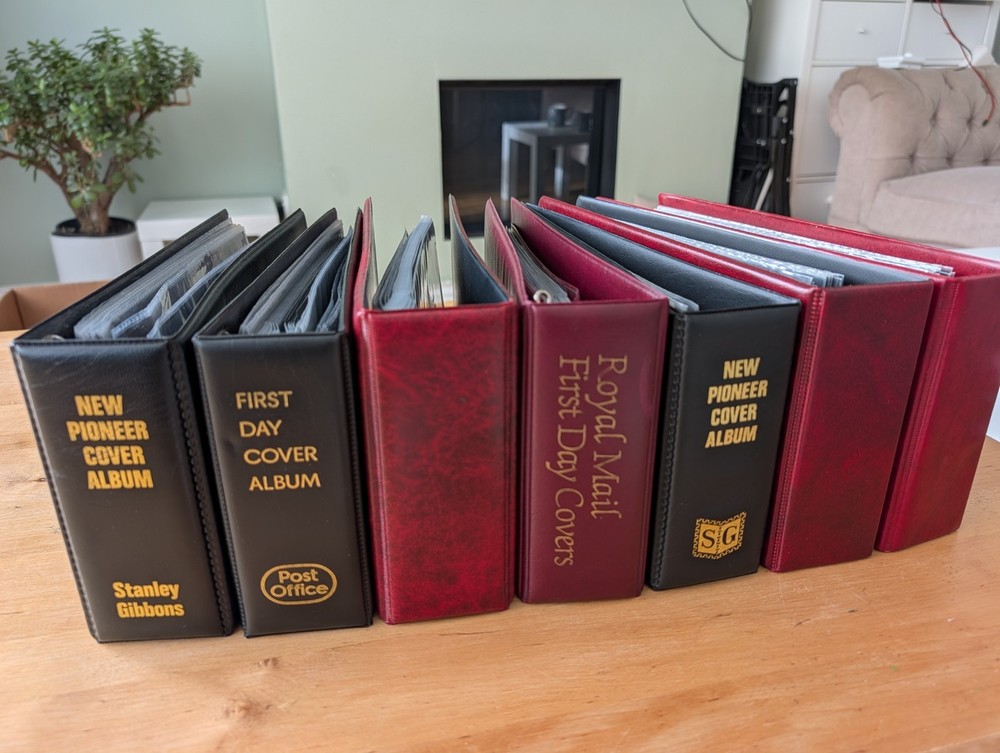 7 First Day Covers Stamp Albums + 161 Sleeves Royal Mail Post Office Stanley Mer