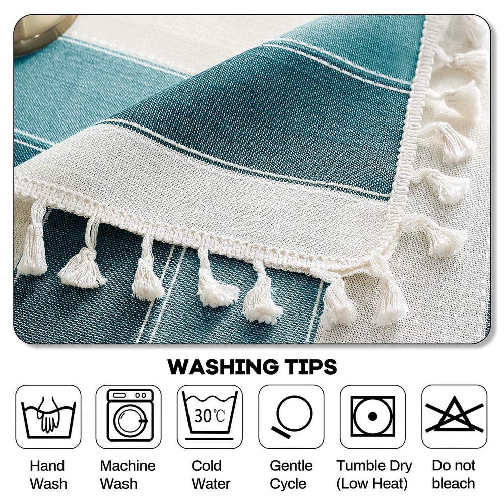 Striped Tassel Tablecloth Stitching Rectangle Table Cloth Table Cover for Kit...