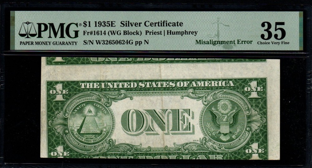 $1 1935E MISALIGNMENT ERROR PMG CHOICE VERY FINE 35 Silver Certificate!