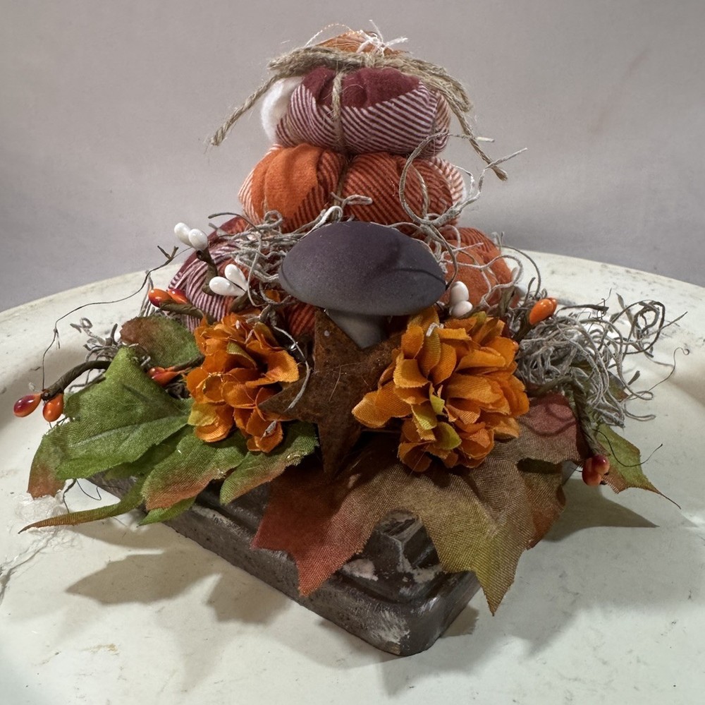 Handcrafted Primitive Fall Stuffed Stacking Pumpkin Shelf Sitter Square Base