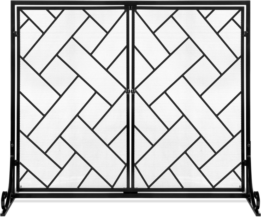 44x33in 2-Panel Handcrafted Wrought Iron Decorative Mesh Fireplace Screen