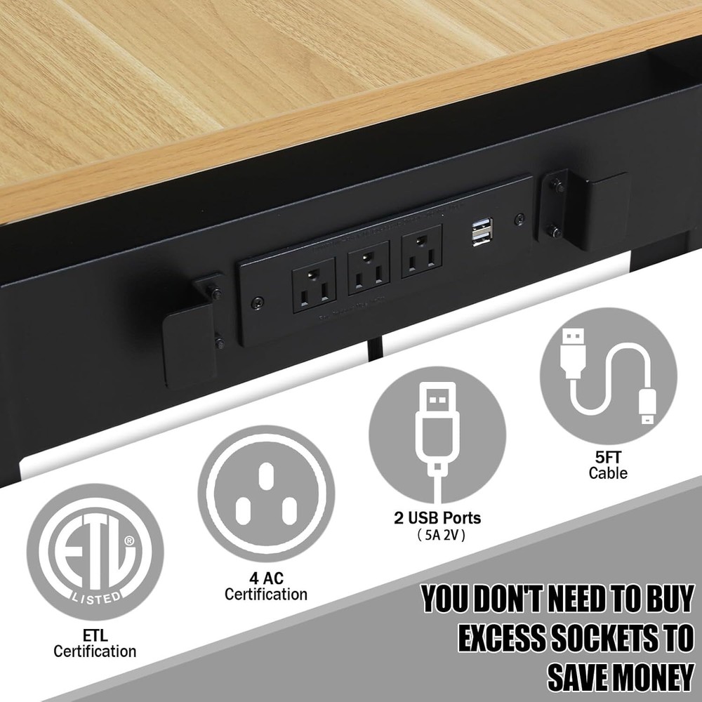 Modern Power Outlet Workbench, Height Adjustable, 2000 lbs Load, USB & Sockets