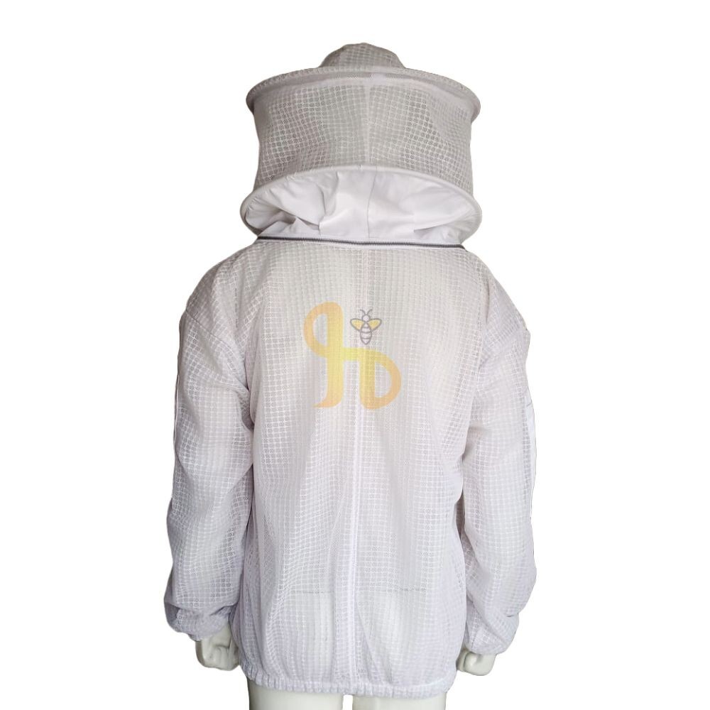 3 Layer Full Ventilated Beekeeping Protective Jacket Round Cap, White, Large