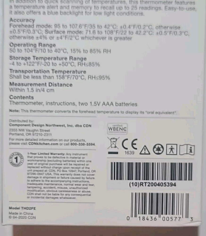 CDN Non-Contact Forehead Thermometer with 1 Second Response